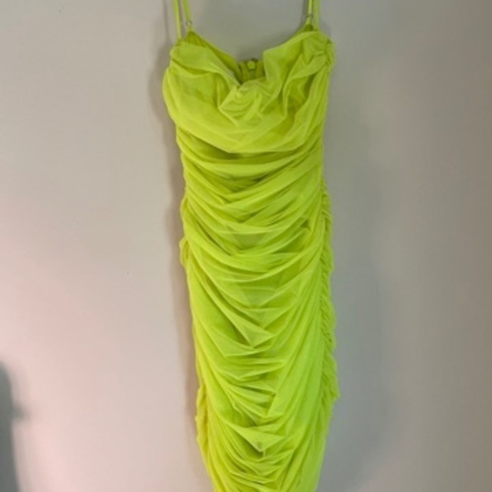 Ruched Bodycon Mini Dress - Lime Green